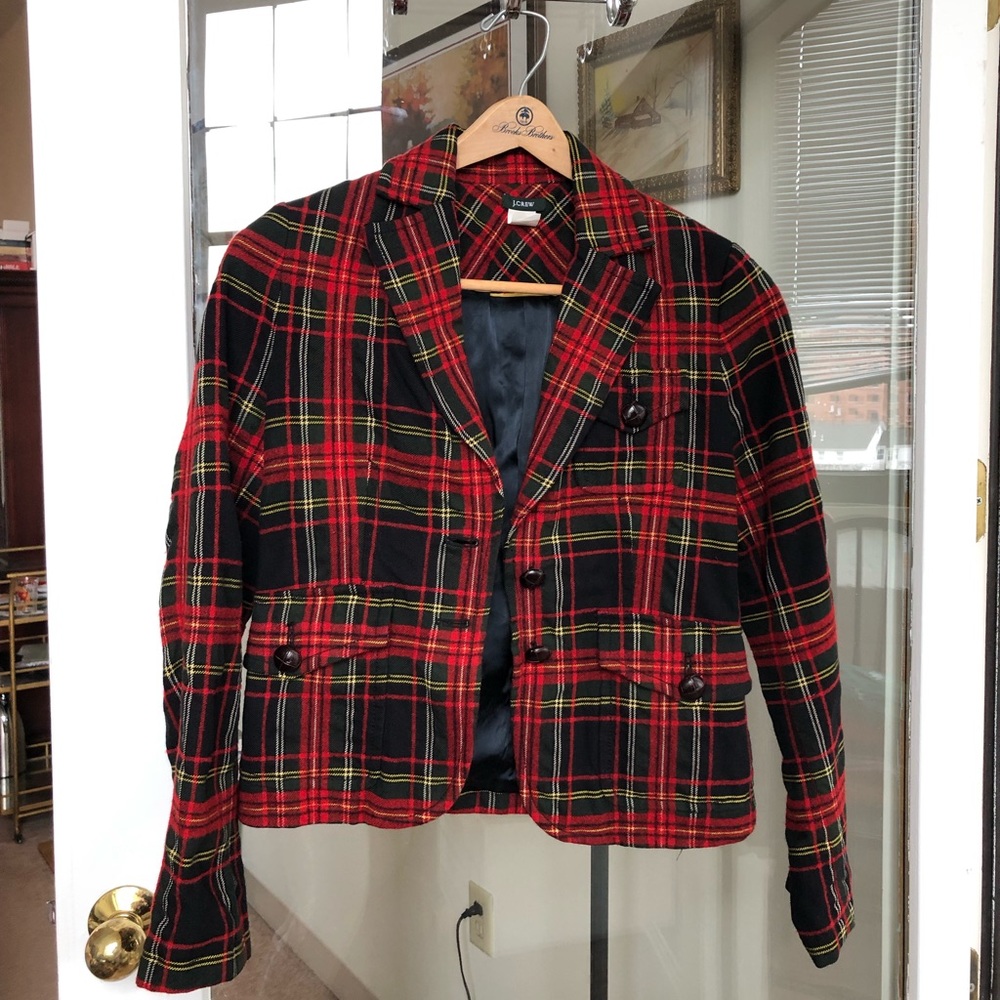 Vintage Tartan J.Crew Blazer with Leather 6 RARE